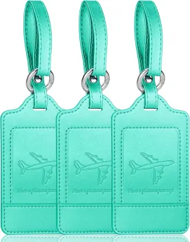 Teskyer Luggage Tags, 3 Pack Premium PU Leather Luggage Tags Privacy Protection Travel Bag Labels Suitcase Tags