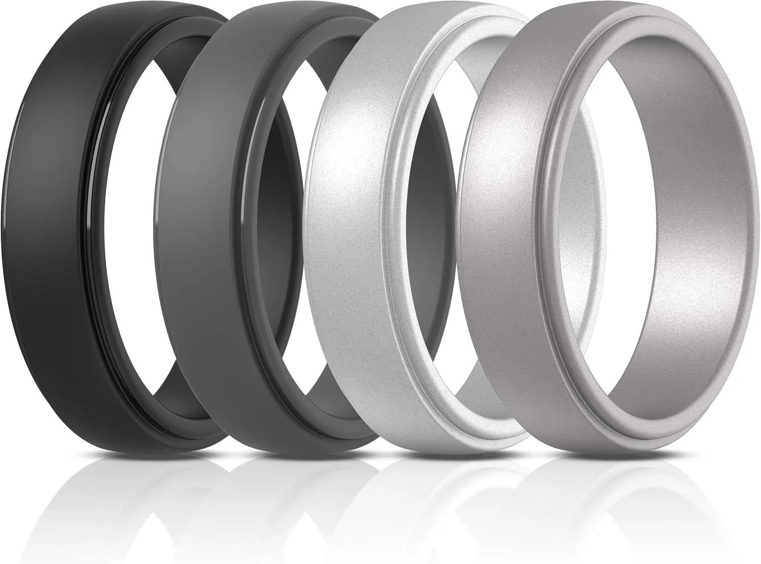 ThunderFit Silicone Rings for Men, Stepped Edge Rubber Wedding Bands - 1/4 Variety Multipack
