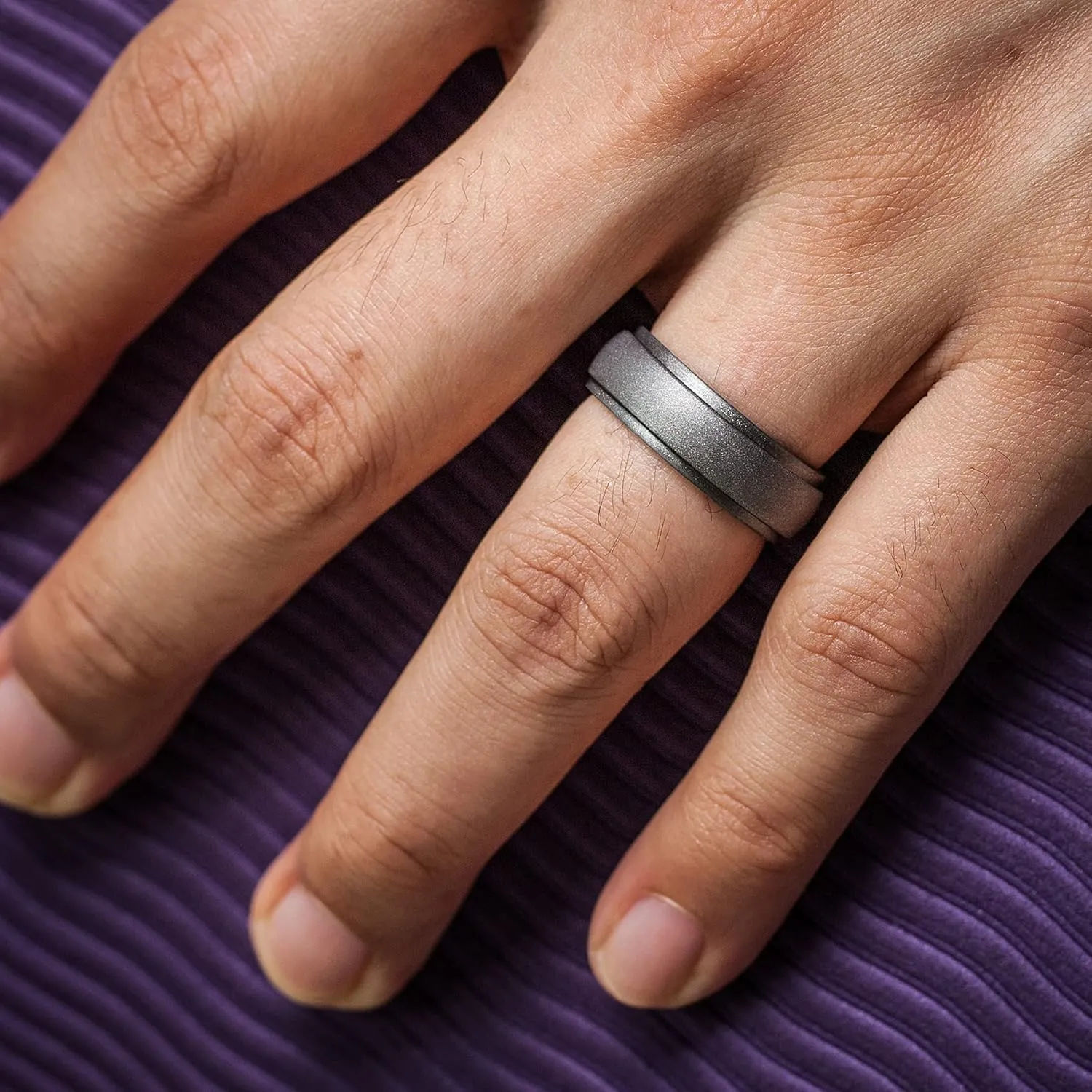 ThunderFit Silicone Rings for Men, Stepped Edge Rubber Wedding Bands - 1/4 Variety Multipack