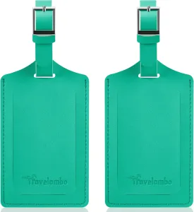 Travelambo Luggage Tags for Suitcases Faux Leather Privacy Protection 2 Pack Bag Tags Travel Accessories Essential, Blooming Green