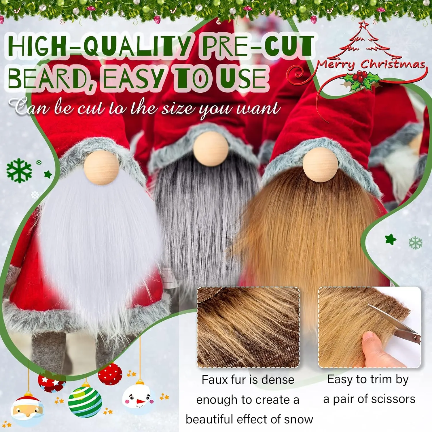 Tudomro 15 Pcs Gnome Beards for Crafting Faux Fabric Precut Gnomes Beards Handmade 30 Pieces Wood Balls for Easter Halloween Christmas Valentine Independence Day(Gray, Camel, White)