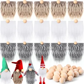Tudomro 15 Pcs Gnome Beards for Crafting Faux Fabric Precut Gnomes Beards Handmade 30 Pieces Wood Balls for Easter Halloween Christmas Valentine Independence Day(Gray, Camel, White)