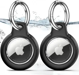 Upgrade Waterproof Airtags Holder 2 Pack with Apple Airtag Keychain, Hard PC Air Tag Case, Anti-Scratch and Shock Air tag Holder, Airtags Accessories for Dog,Car Key,Luggage - Black Black