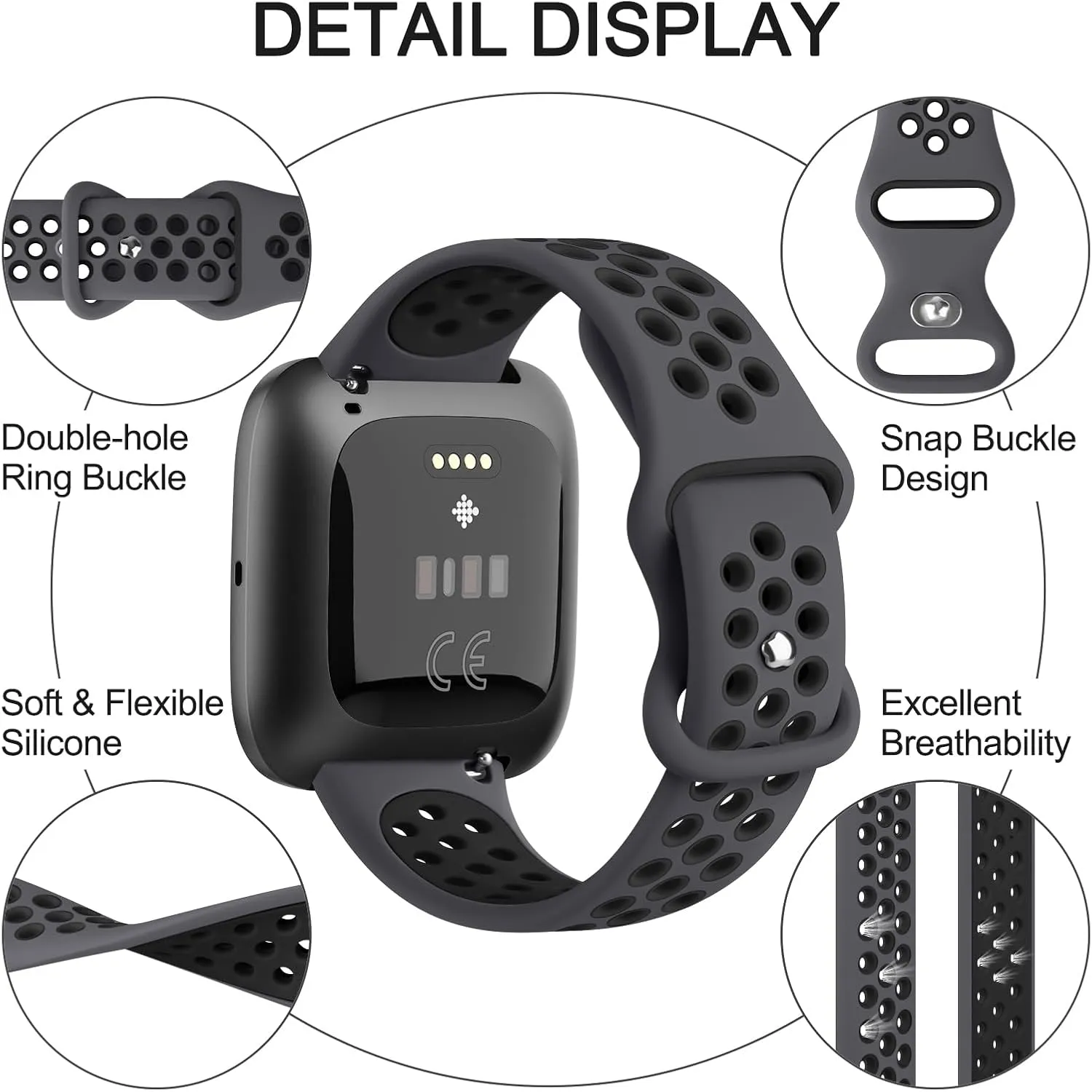 Vanjua Breathable Band for Fitbit Versa 2 Bands Women Men, Soft Silicone Replacement Wristbands Sport Strap Compatible with Fitbit Versa 2 / Fitbit Versa/Versa Lite/Versa SE Smartwatch Accessories