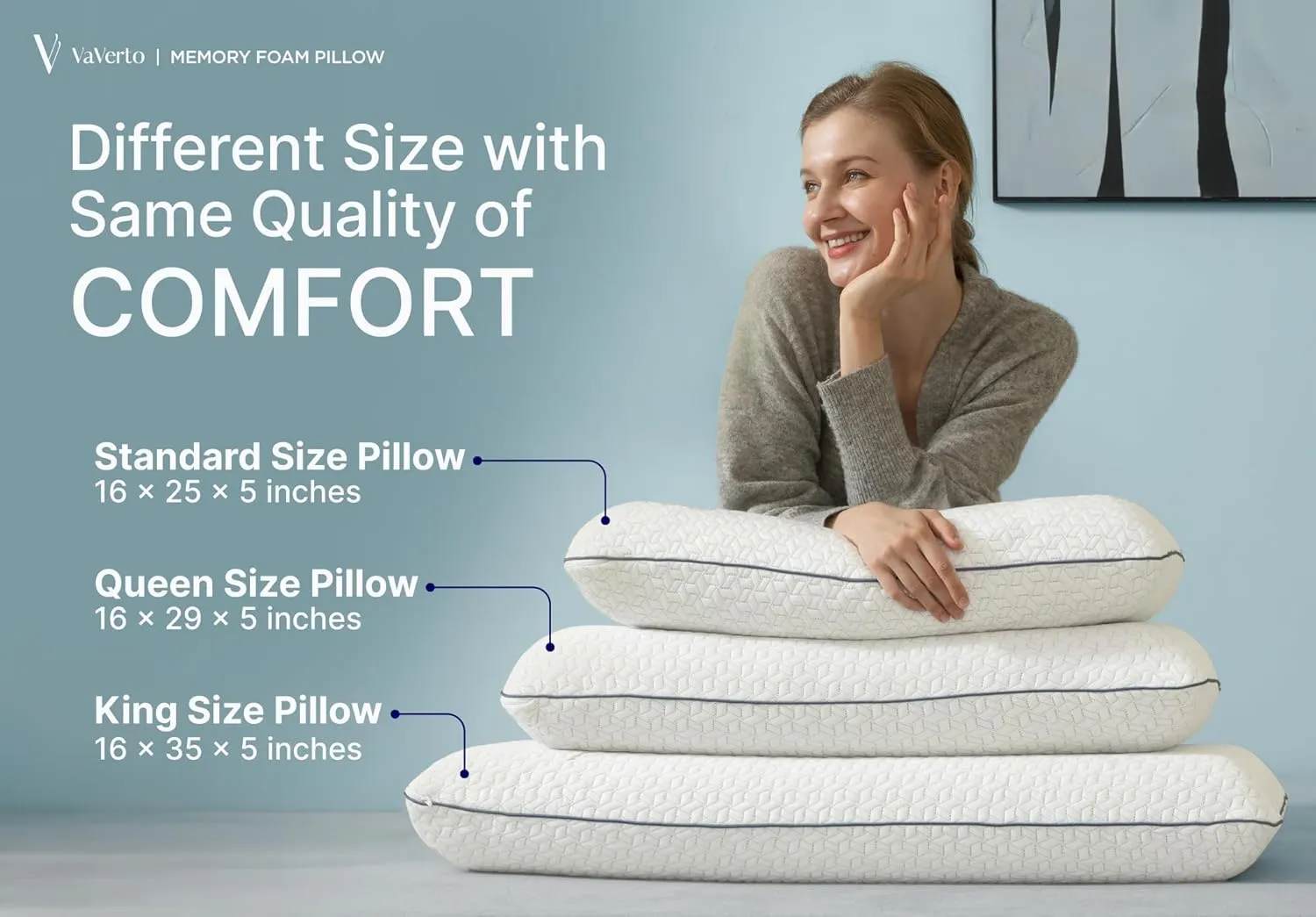 Vaverto Gel Memory Foam Pillow - Standard Size, 2 Pack, Firm Pillow for Neck and Shoulder Support, Orthopedic, Firm, Cooling, Contoured Memory Foam Pillows for Back, Side, Stomach Sleepers, Set of 2