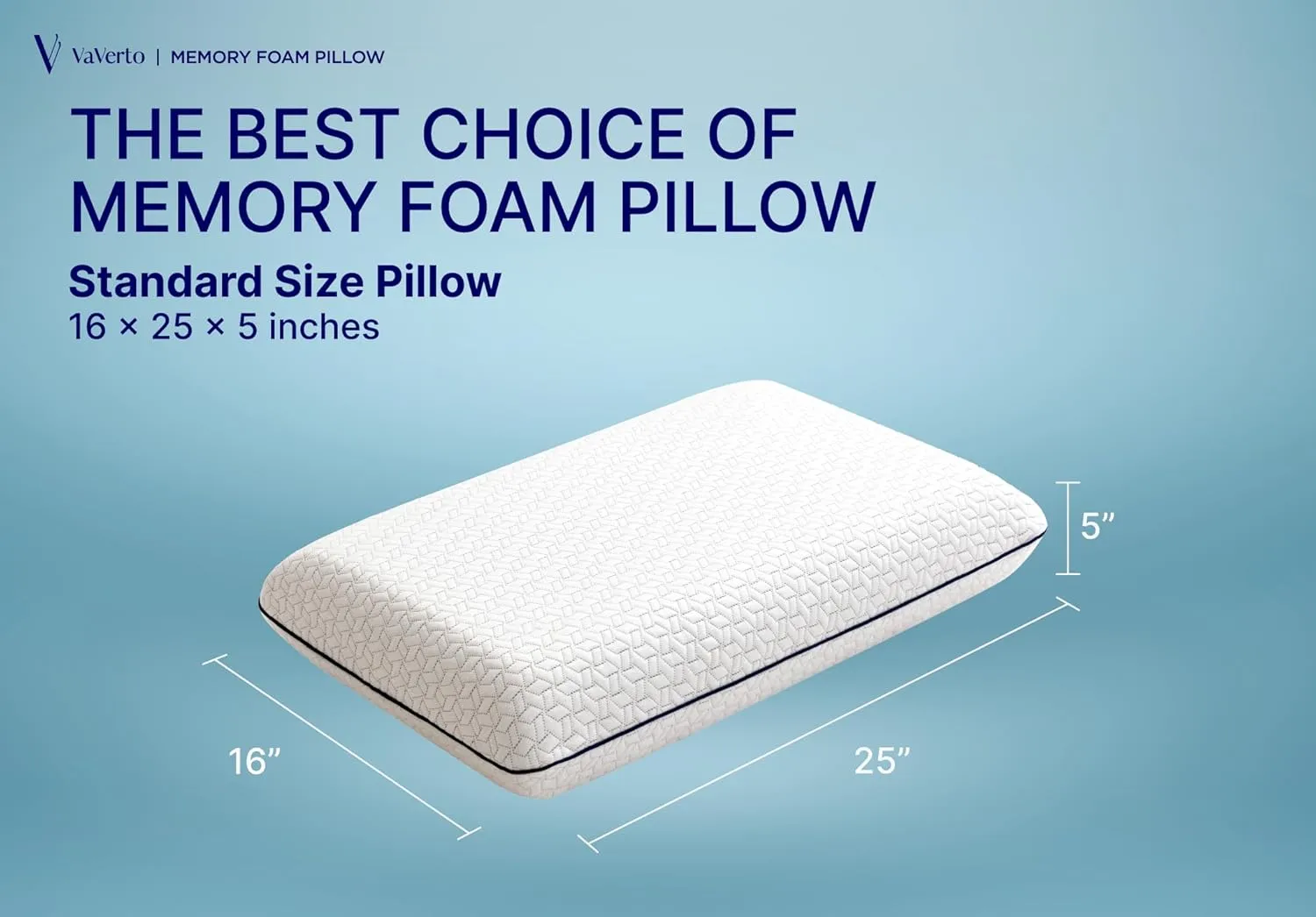 Vaverto Gel Memory Foam Pillow - Standard Size, 2 Pack, Firm Pillow for Neck and Shoulder Support, Orthopedic, Firm, Cooling, Contoured Memory Foam Pillows for Back, Side, Stomach Sleepers, Set of 2