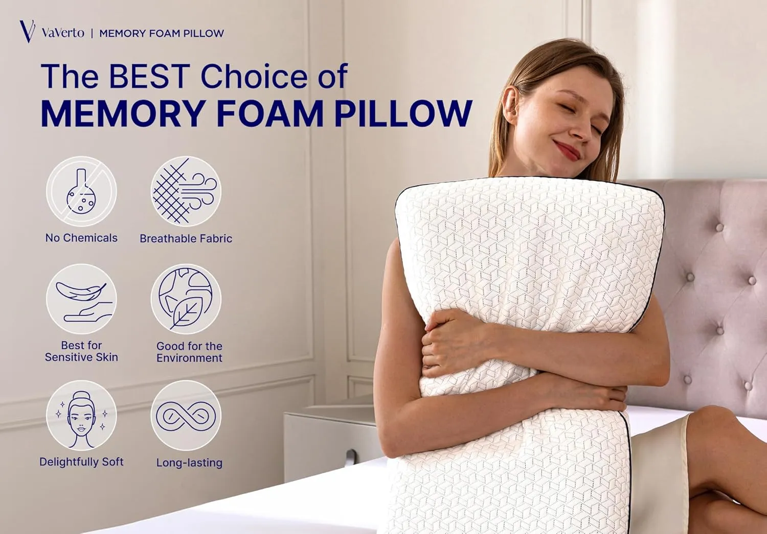 Vaverto Gel Memory Foam Pillow - Standard Size, 2 Pack, Firm Pillow for Neck and Shoulder Support, Orthopedic, Firm, Cooling, Contoured Memory Foam Pillows for Back, Side, Stomach Sleepers, Set of 2