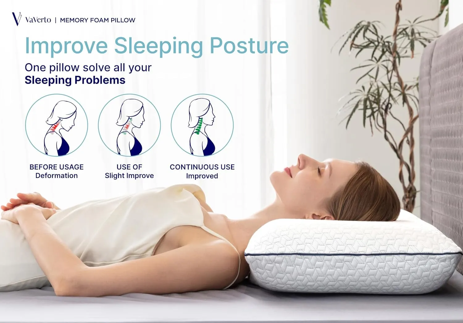 Vaverto Gel Memory Foam Pillow - Standard Size, 2 Pack, Firm Pillow for Neck and Shoulder Support, Orthopedic, Firm, Cooling, Contoured Memory Foam Pillows for Back, Side, Stomach Sleepers, Set of 2