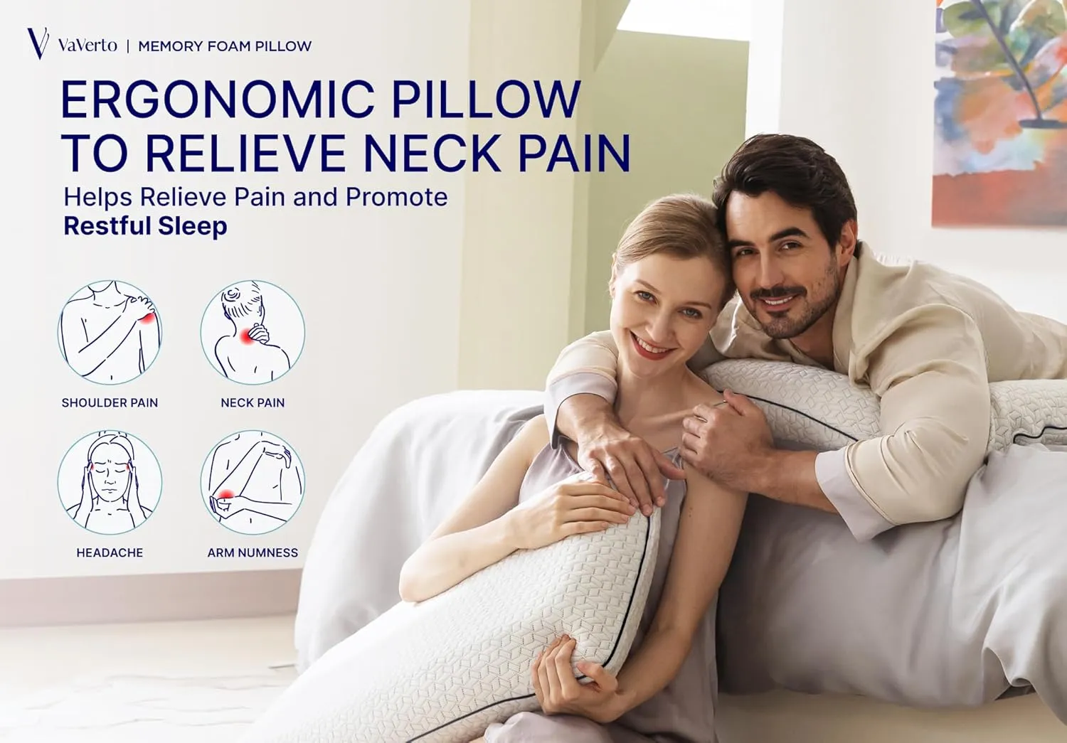 Vaverto Gel Memory Foam Pillow - Standard Size, 2 Pack, Firm Pillow for Neck and Shoulder Support, Orthopedic, Firm, Cooling, Contoured Memory Foam Pillows for Back, Side, Stomach Sleepers, Set of 2