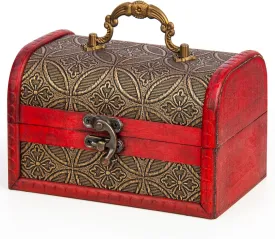Vintage Wooden Jewelry Boxes, Handmade Decorative Treasure Trinket Chests Storage Organizer, Wood Gift Holder Case Box for Ring Earring Necklace Keepsake Ceremony Women 5.89" (Red Brown)