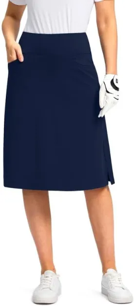 Viodia 25" Knee Length Skorts Skirts for Women with Zipper Pockets Stretchy Modest Aline Midi Skort for Casual Summer Travel