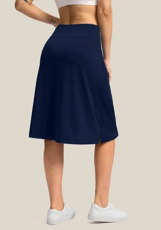 Viodia 25" Knee Length Skorts Skirts for Women with Zipper Pockets Stretchy Modest Aline Midi Skort for Casual Summer Travel