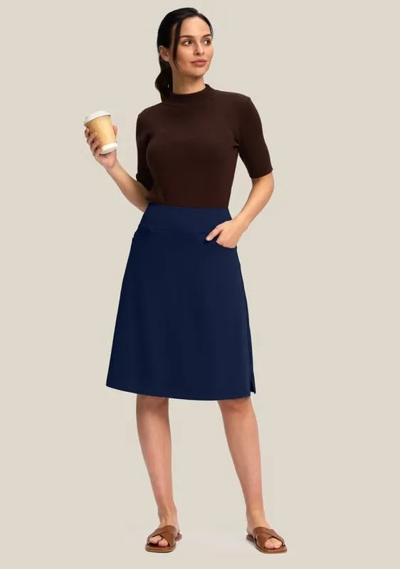 Viodia 25" Knee Length Skorts Skirts for Women with Zipper Pockets Stretchy Modest Aline Midi Skort for Casual Summer Travel