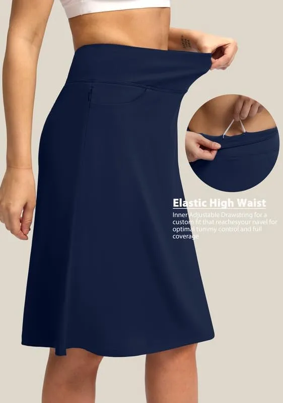 Viodia 25" Knee Length Skorts Skirts for Women with Zipper Pockets Stretchy Modest Aline Midi Skort for Casual Summer Travel