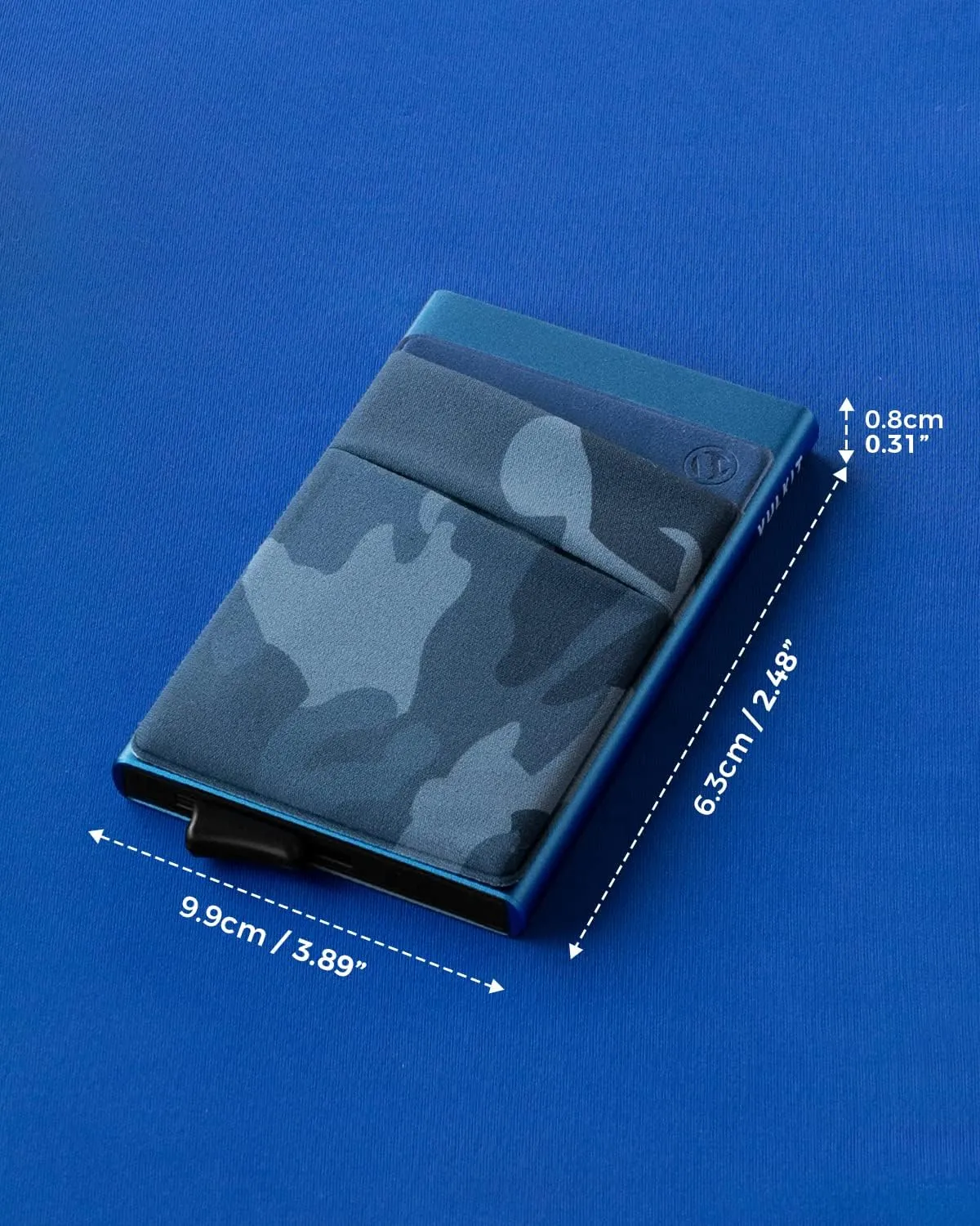 VULKIT Card Holder with Money Pocket Pop Up Wallet RFID Blocking Slim Metal Bank Card Case Holds 5 Cards and Notes(Camouflage Blue)
