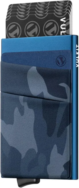VULKIT Card Holder with Money Pocket Pop Up Wallet RFID Blocking Slim Metal Bank Card Case Holds 5 Cards and Notes(Camouflage Blue)