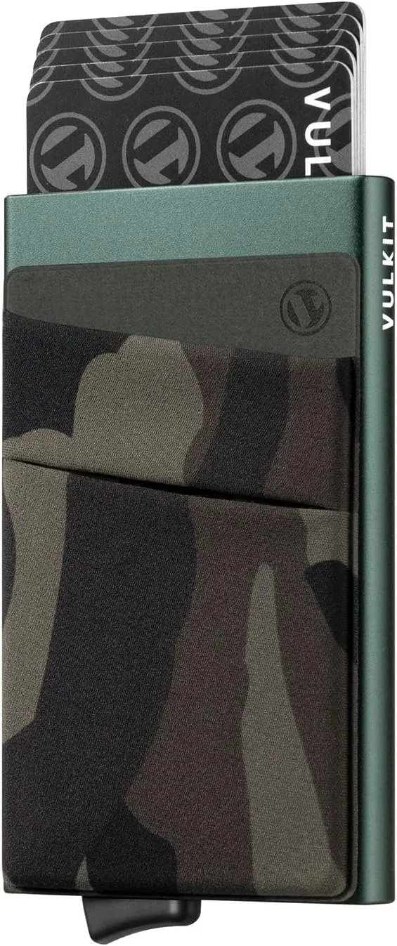 VULKIT Card Holder with Money Pocket Pop Up Wallet RFID Blocking Slim Metal Bank Card Case Holds 5 Cards and Notes(Camouflage Green)