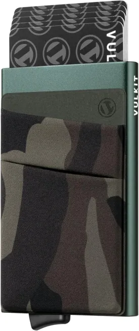 VULKIT Card Holder with Money Pocket Pop Up Wallet RFID Blocking Slim Metal Bank Card Case Holds 5 Cards and Notes(Camouflage Green)