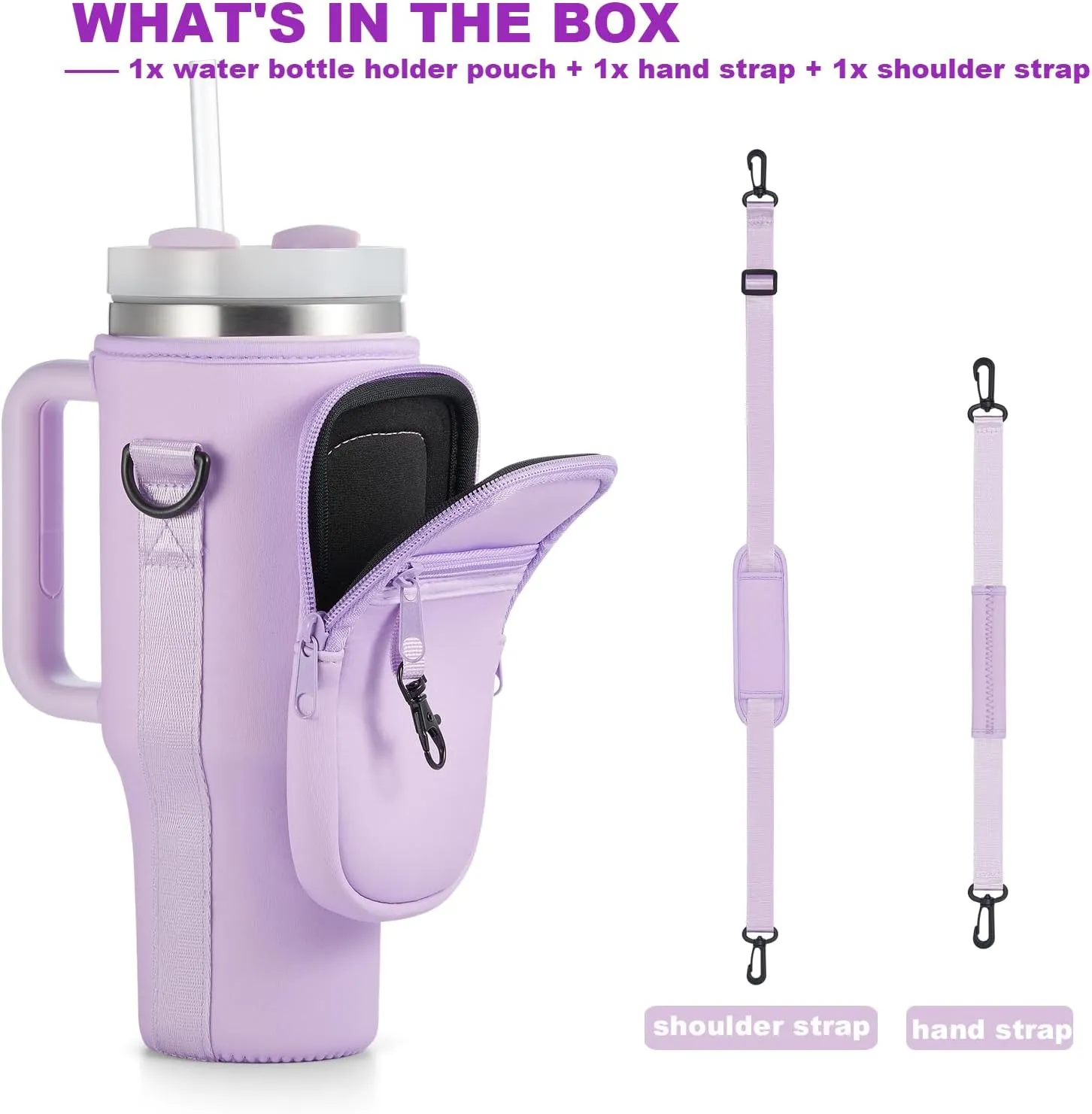 Water Bottle Carrier Bag with Phone Pocket for Stanley 40 & 30 oz Tumbler with Handle,Pink Insulated Neoprene Cup Holder Pouch w/Adjustable Strap for Quencher H2.0 Stanley Cup Accessories