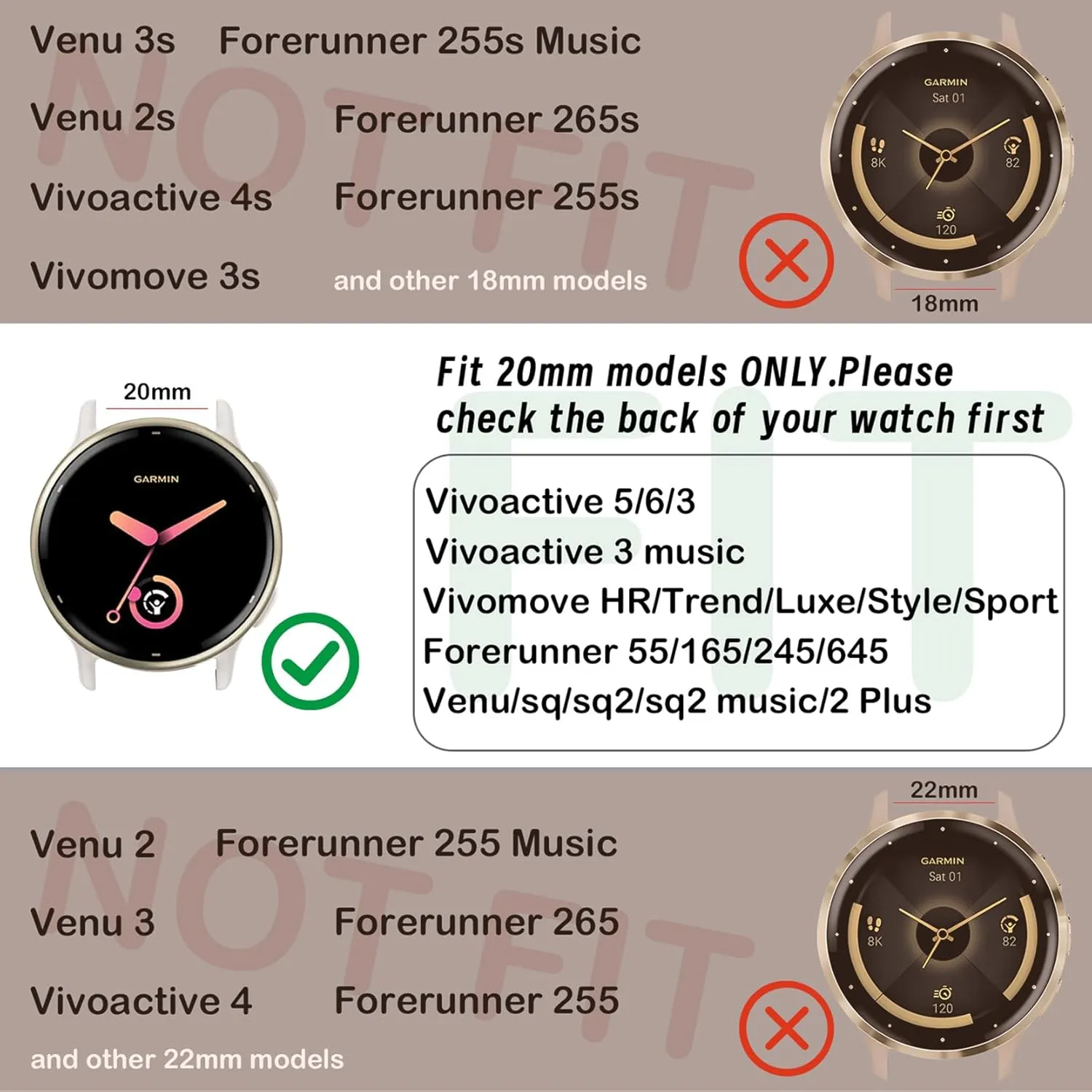 Water-Resistant Elastic Nylon Strap Compatible with Garmin Vivoactive 5/Vivoactive 3/6 Watch Bands, 2 Pack 20mm Quick Release Breathable Wristband for Venu/Venu Sq/Forerunner 55/165/245/645