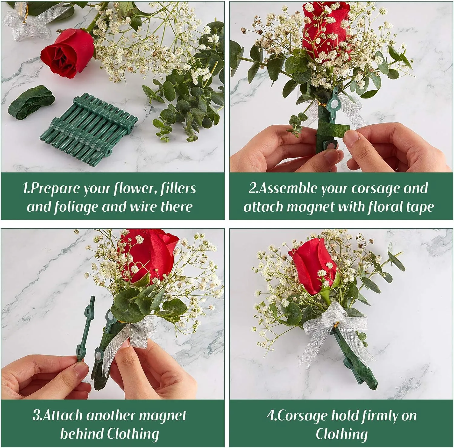 WILLBOND 30 Pairs Floral Boutonniere Magnets Corsage Brooches Magnet for Handmade Wedding Bride Boutonnieres Corsage Flower Pins Business Buttonhole Flowers Making Accessories