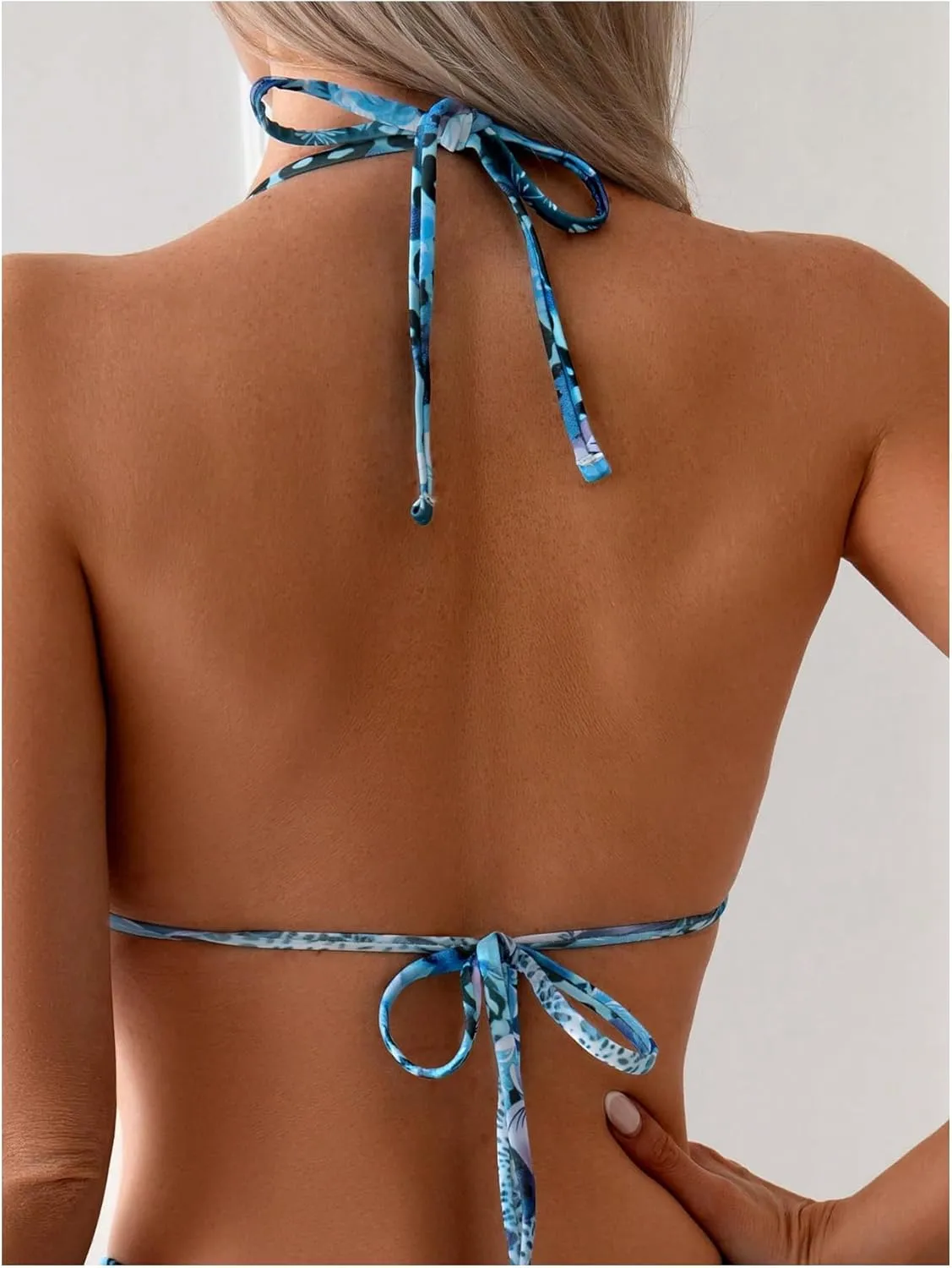 Women's 2 Piece Leopard Floral Bikini Sets Ring Triangle Halter Bathing Suit Tie Back Swimsuit