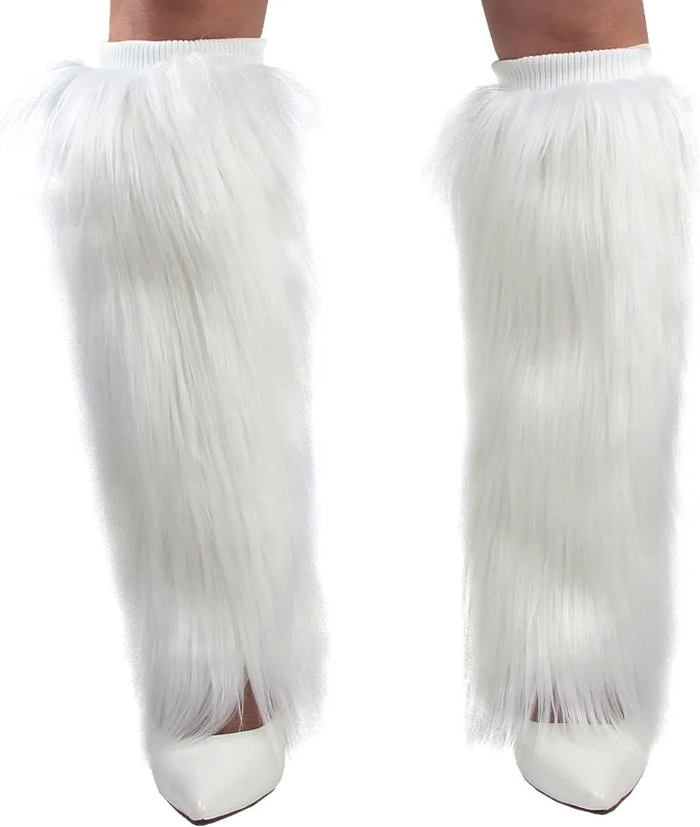 Womens Fluffy Faux Fur Leg Warmers Cozy Fuzzy Long Boot Cuffs Covers
