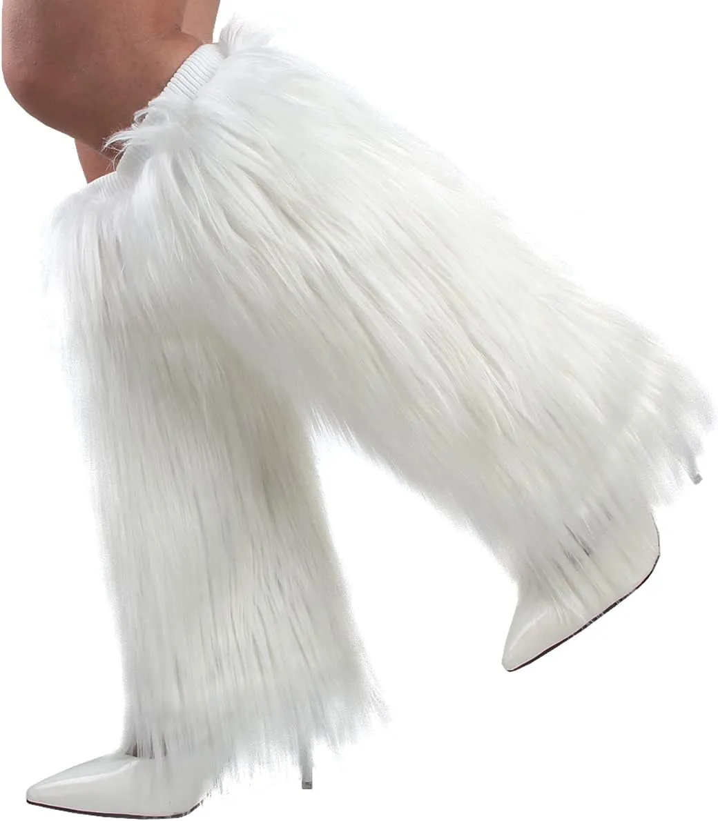 Womens Fluffy Faux Fur Leg Warmers Cozy Fuzzy Long Boot Cuffs Covers