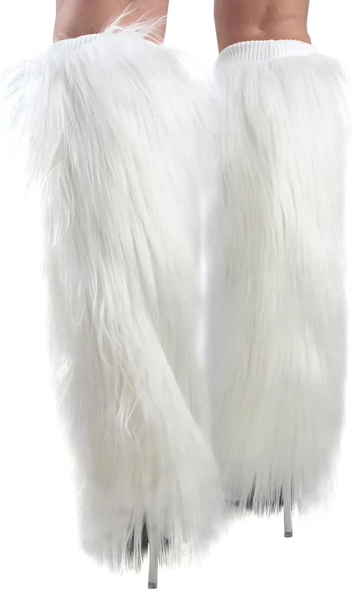 Womens Fluffy Faux Fur Leg Warmers Cozy Fuzzy Long Boot Cuffs Covers