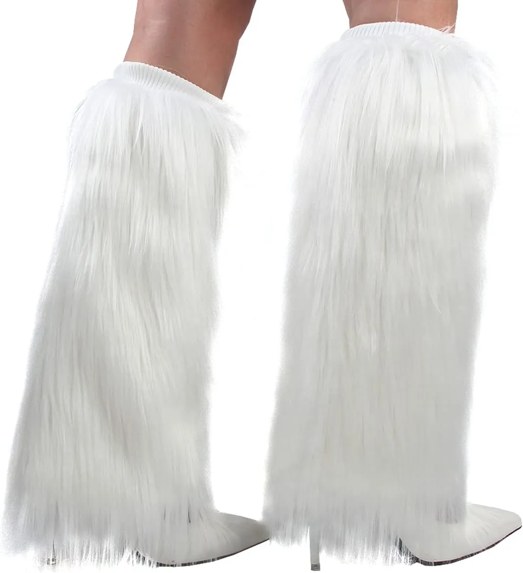 Womens Fluffy Faux Fur Leg Warmers Cozy Fuzzy Long Boot Cuffs Covers
