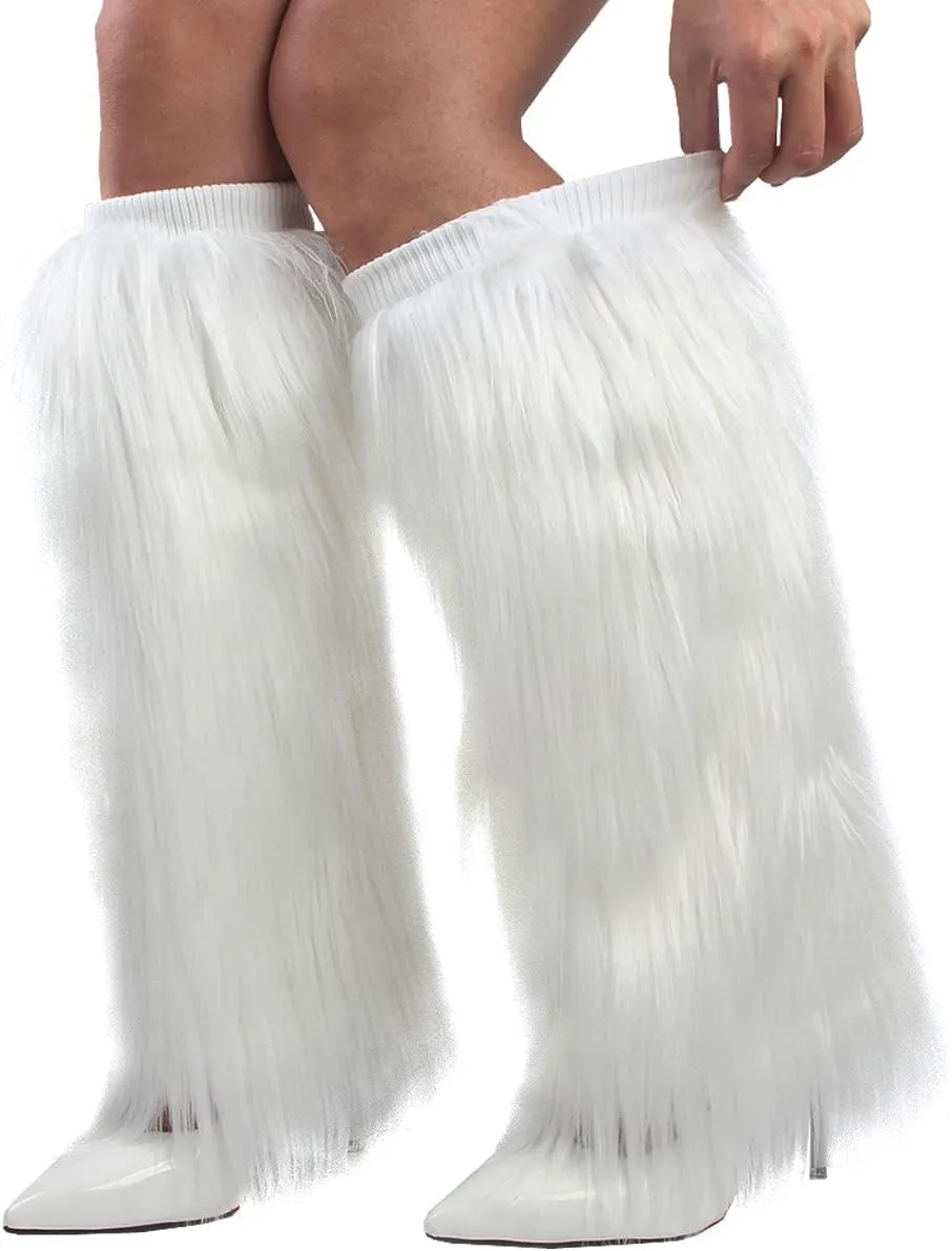 Womens Fluffy Faux Fur Leg Warmers Cozy Fuzzy Long Boot Cuffs Covers