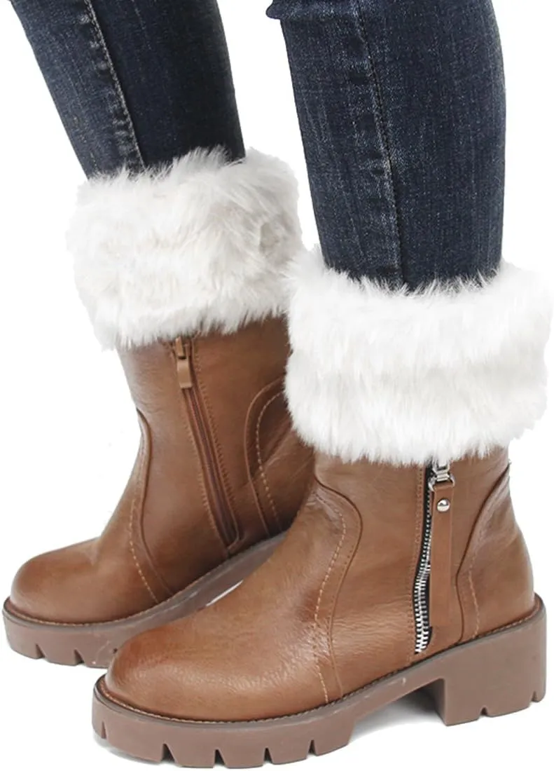 Womens Fur Trim Boot Cuff Top Cover Leg Warmers