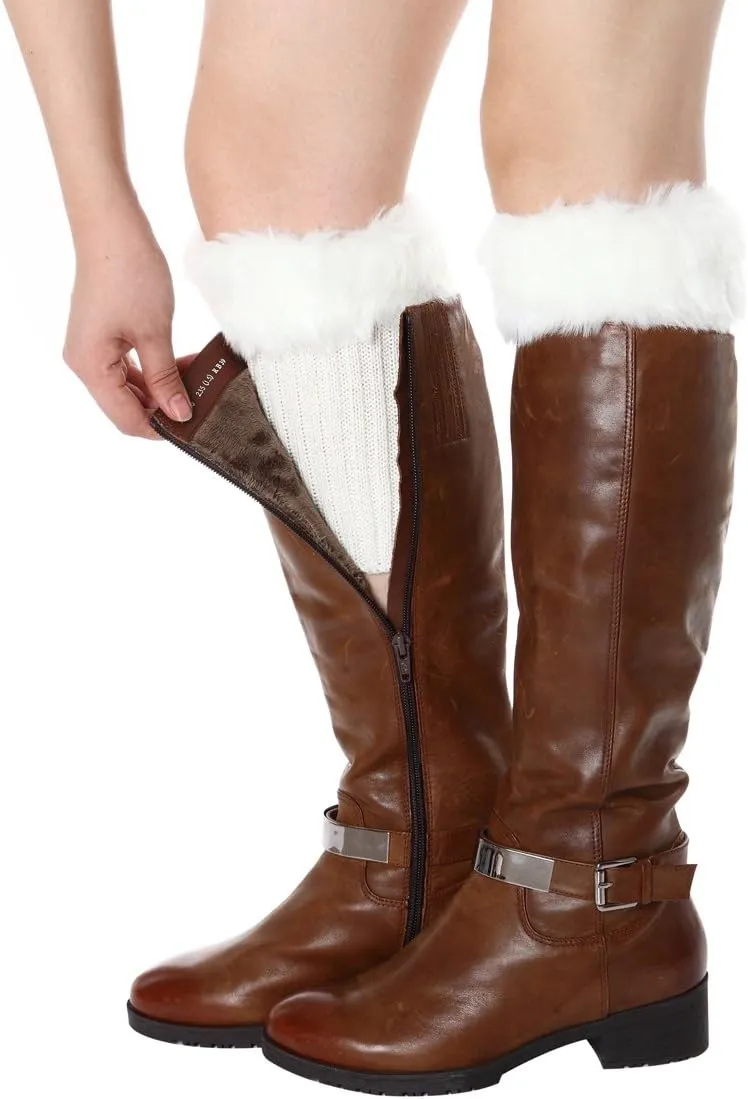 Womens Fur Trim Boot Cuff Top Cover Leg Warmers