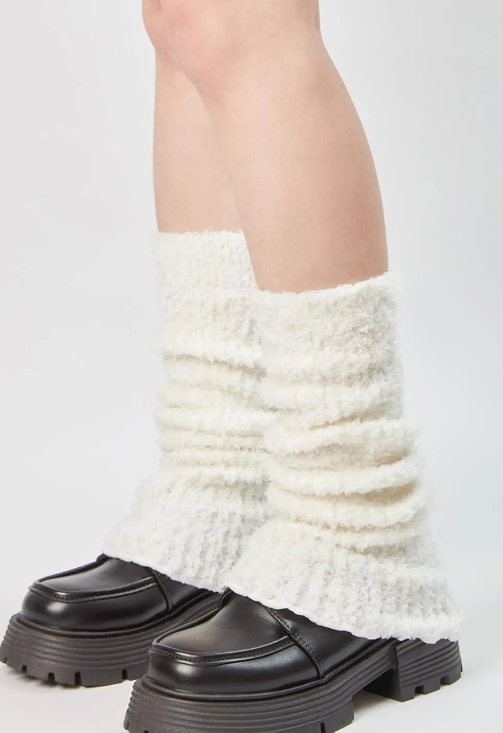 Womens Fuzzy Leg Warmers Knit Ankle Socks Winter Warm Ruffle Leg Sleeves Warmer College Concert Thick Boot Socks
