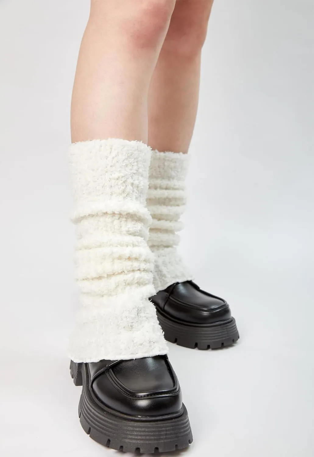 Womens Fuzzy Leg Warmers Knit Ankle Socks Winter Warm Ruffle Leg Sleeves Warmer College Concert Thick Boot Socks