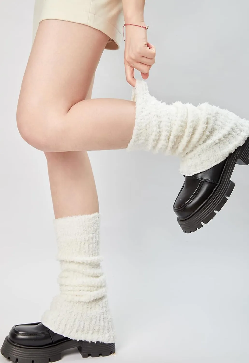 Womens Fuzzy Leg Warmers Knit Ankle Socks Winter Warm Ruffle Leg Sleeves Warmer College Concert Thick Boot Socks