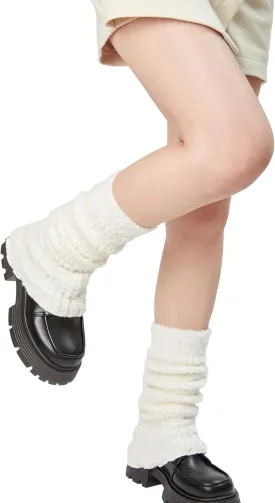 Womens Fuzzy Leg Warmers Knit Ankle Socks Winter Warm Ruffle Leg Sleeves Warmer College Concert Thick Boot Socks