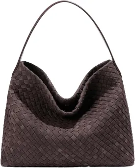Women's Woven Shoulder Bag Handbags PU Leather Tote Bag Top-handle Shoulder Bag Soft Vegan Underarm Bag Woven Purse Clutch