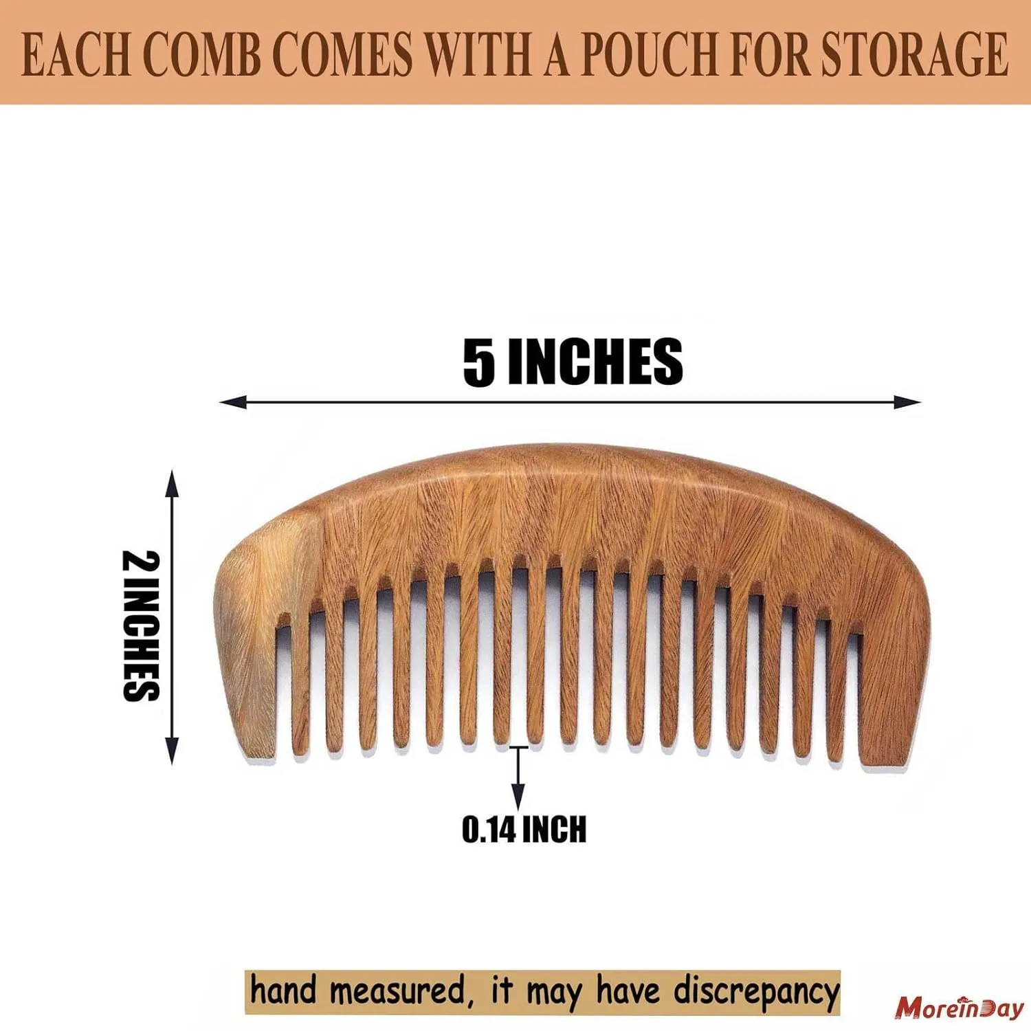 Wooden Comb for Women Hair Growth, Wide Tooth for Curly Hair, Fine Tooth for Men Beard, Labor Comb 2 Pack- Sandalwood