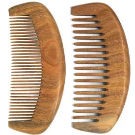 Wooden Comb for Women Hair Growth, Wide Tooth for Curly Hair, Fine Tooth for Men Beard, Labor Comb 2 Pack- Sandalwood