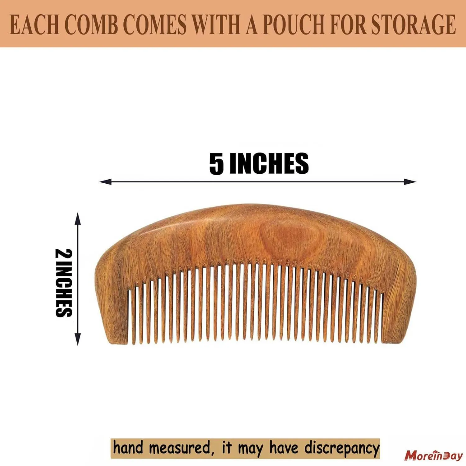 Wooden Comb for Women Hair Growth, Wide Tooth for Curly Hair, Fine Tooth for Men Beard, Labor Comb 2 Pack- Sandalwood