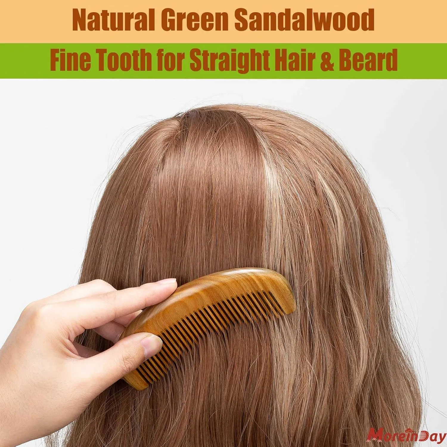Wooden Comb for Women Hair Growth, Wide Tooth for Curly Hair, Fine Tooth for Men Beard, Labor Comb 2 Pack- Sandalwood