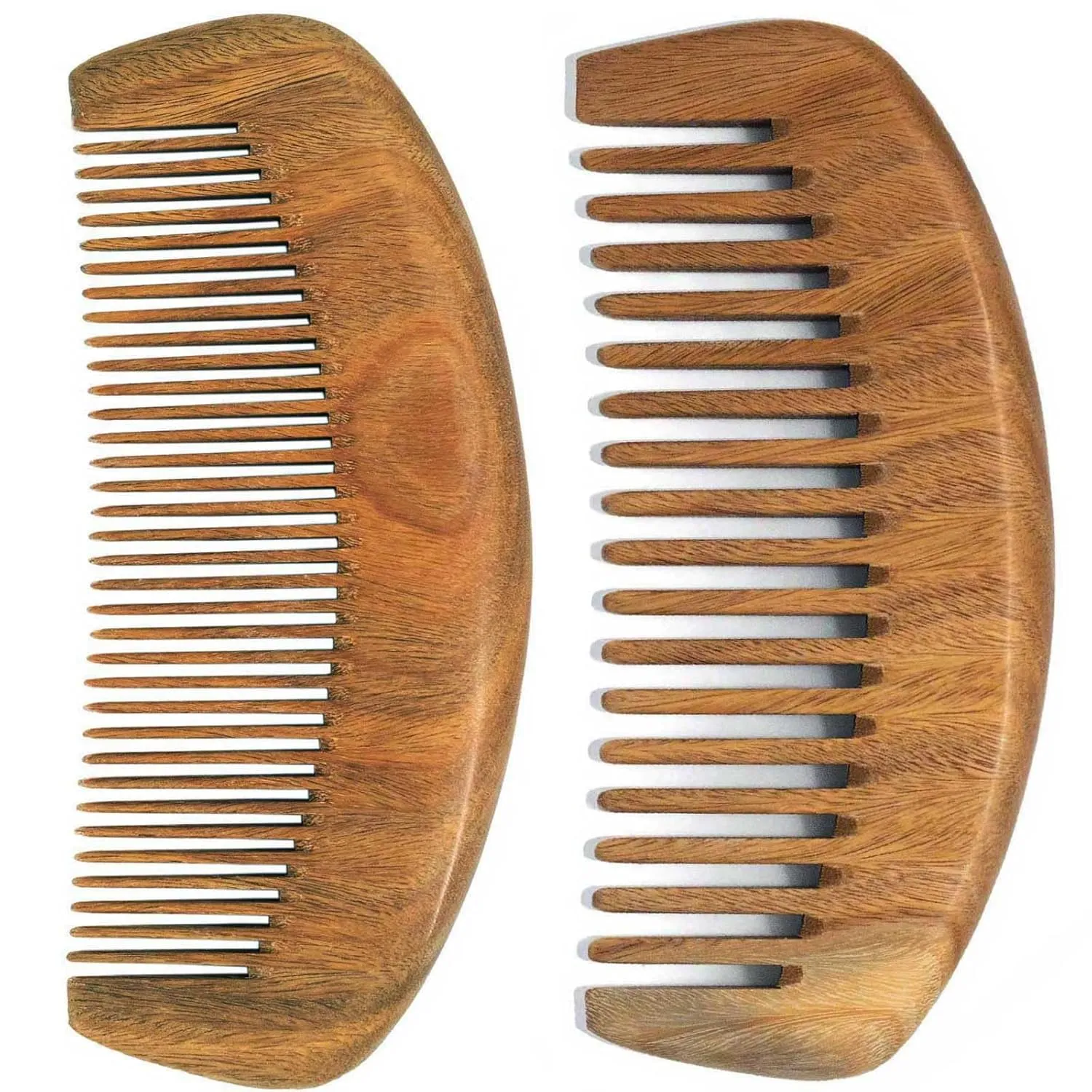 Wooden Comb for Women Hair Growth, Wide Tooth for Curly Hair, Fine Tooth for Men Beard, Labor Comb 2 Pack- Sandalwood