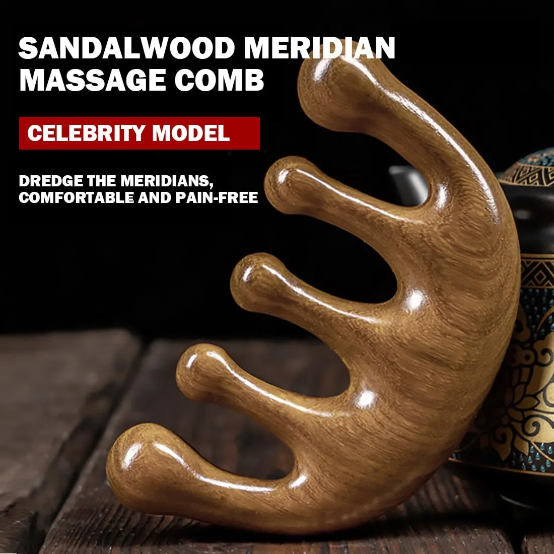 Wooden Scalp Massager - Handmade 100% Natural Green Sandalwood Wide Tooth Combs - Wood Massage Comb & Sandalwood Comb for Luxurious Hair Care