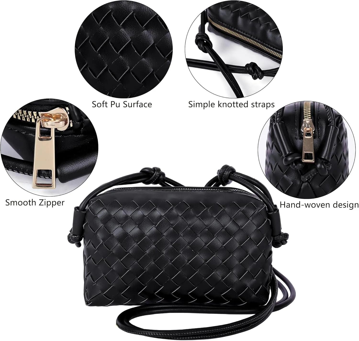 Woven Crossbody Bags for Women,Handwoven Small Purses for Women,Vegan Leather Handbag Trendy Shoulder Bag