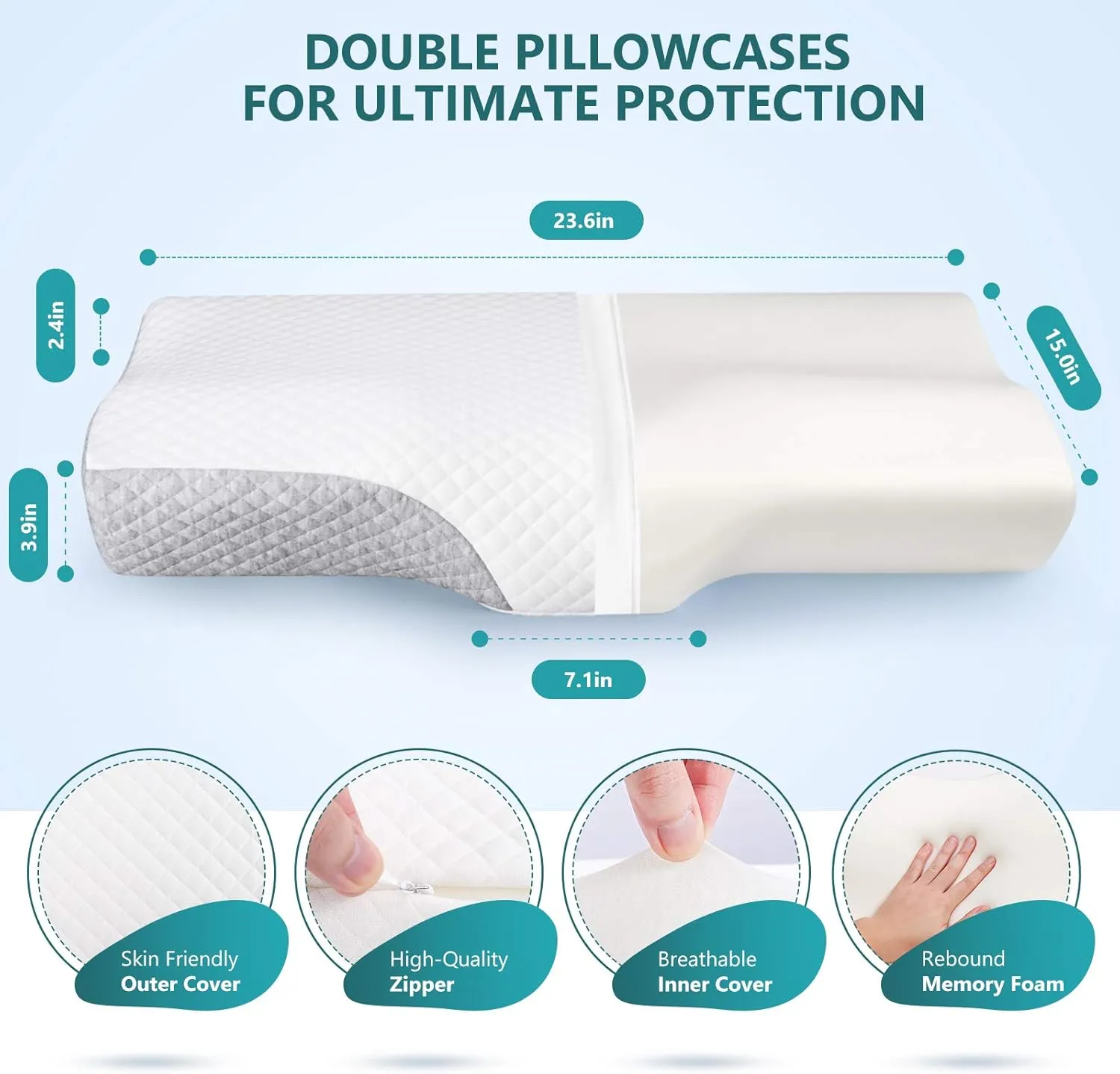 ZAMAT Contour Memory Foam Pillow for Neck Pain Relief, Adjustable Ergonomic Cervical Pillow for Sleeping, Orthopedic Neck Pillow with Washable Cover, Bed Pillows for Side, Back, Stomach Sleepers