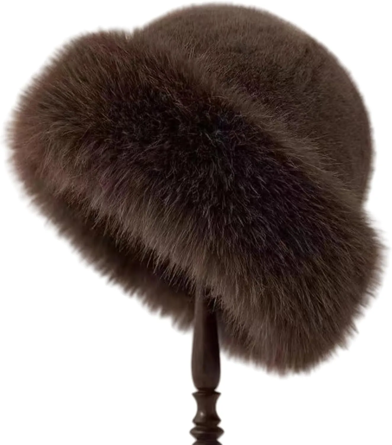 ZGMYC Faux Fur Trimmed Beanie Hats for Women Girls Russian Style Furry Winter Bucket Hats Warm Ski Snow Hat