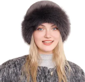 ZGMYC Faux Fur Trimmed Beanie Hats for Women Girls Russian Style Furry Winter Bucket Hats Warm Ski Snow Hat