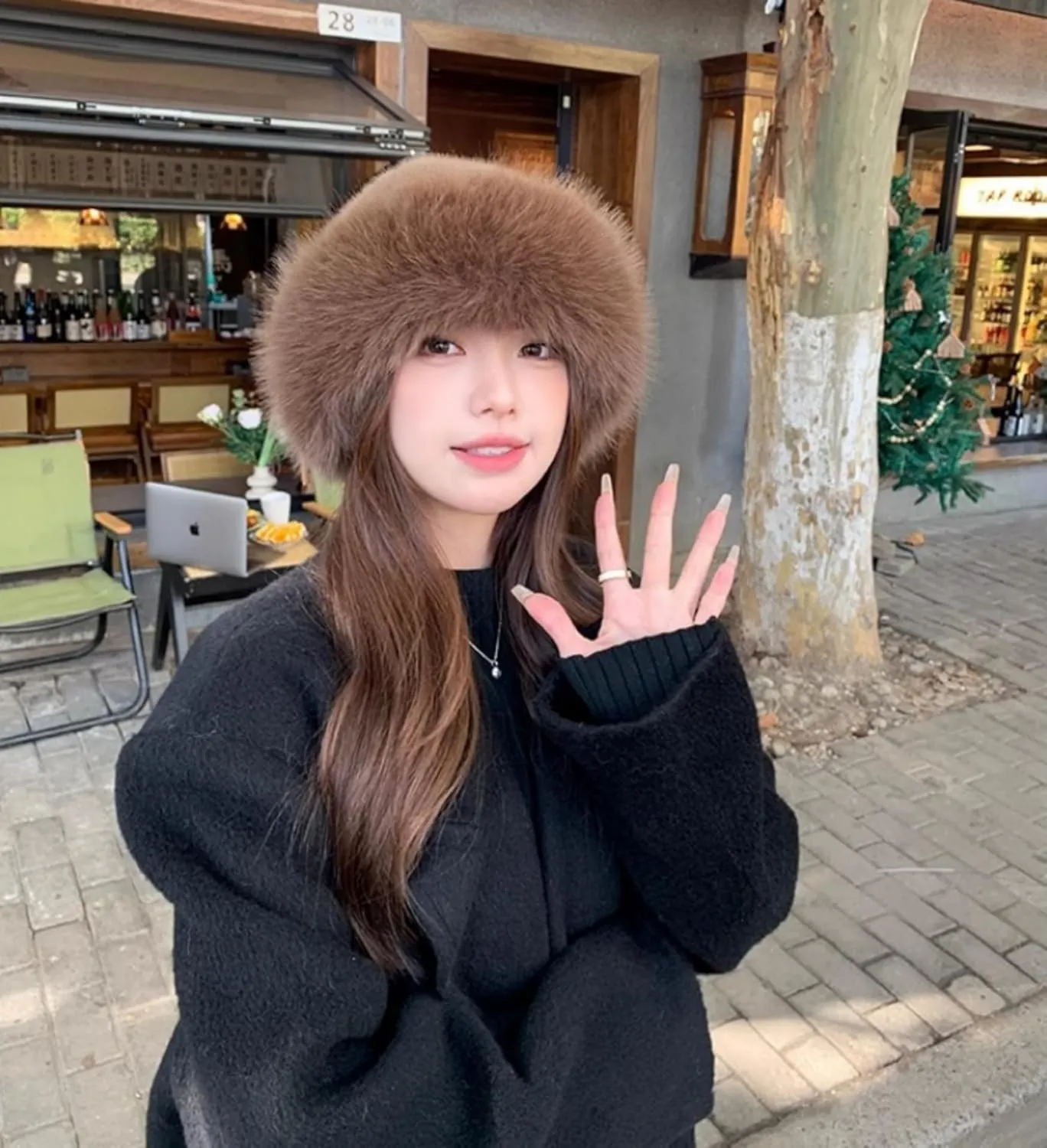 ZGMYC Faux Fur Trimmed Beanie Hats for Women Girls Russian Style Furry Winter Bucket Hats Warm Ski Snow Hat