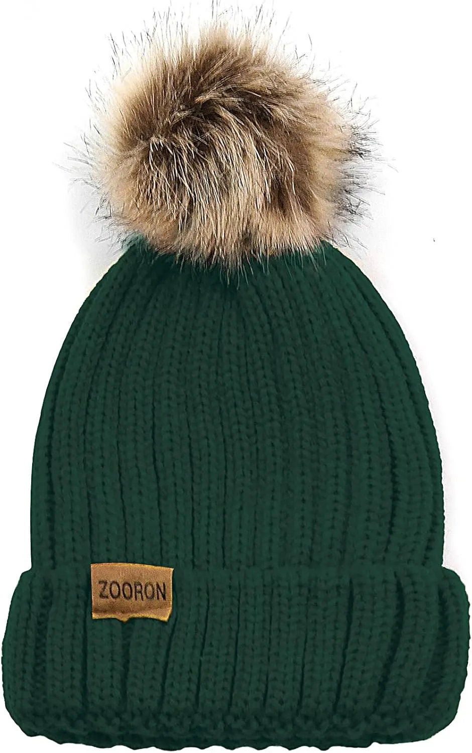 ZOORON Womens Winter Knitted Beanie Hat with Faux Fur Pom Beanie Warm Knit Skull Cap Beanie for Women